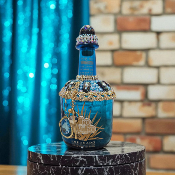 Decorated Blue Cabo Wabo Tequila Bottle - Image 3