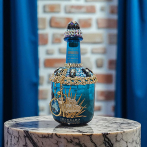 Decorated Blue Cabo Wabo Tequila Bottle