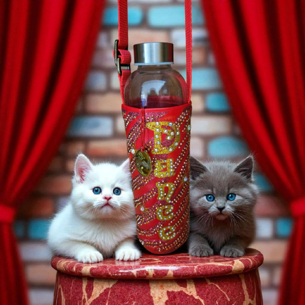Glass Water Bottle in Faux Leather Rhinestone Sleeve 750ml - Image 9