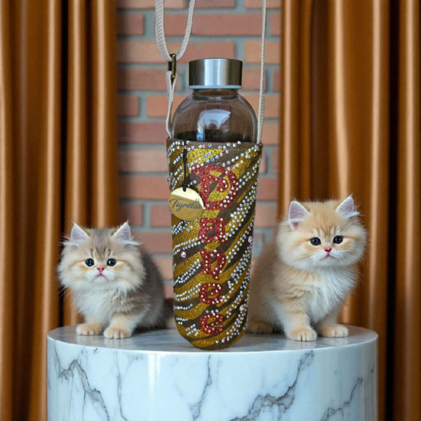 Glass Water Bottle in Faux Leather Rhinestone Sleeve 750ml - Image 6