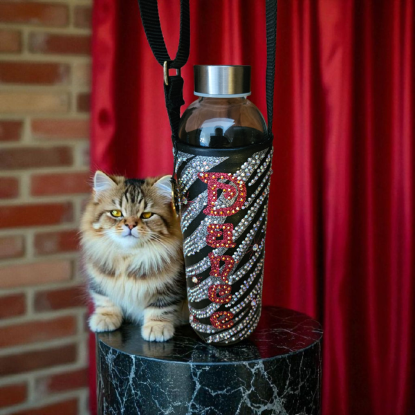 Glass Water Bottle in Faux Leather Rhinestone Sleeve 750ml - Image 5