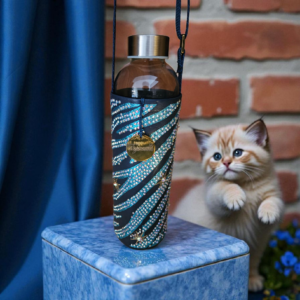 Alternative view of Glass Water Bottle in Faux Leather Rhinestone Sleeve 750ml