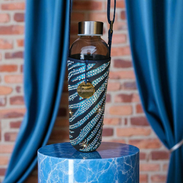 Glass Water Bottle in Faux Leather Rhinestone Sleeve 750ml - Image 11