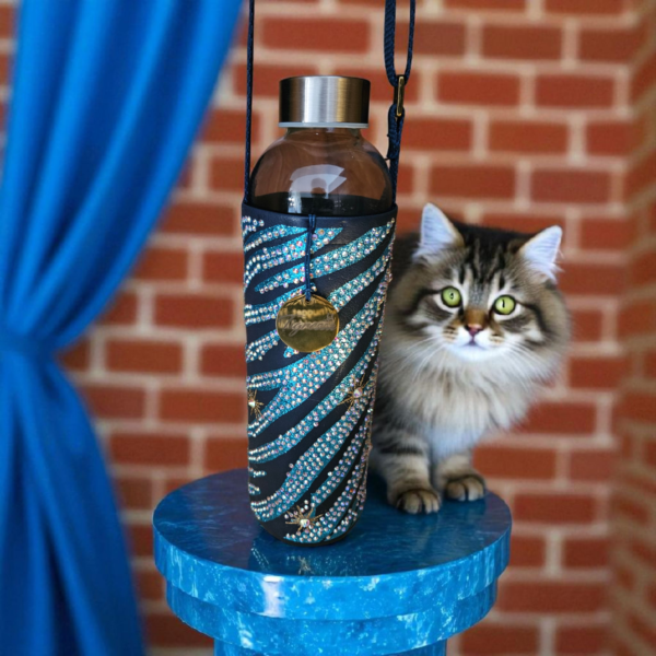 Glass Water Bottle in Faux Leather Rhinestone Sleeve 750ml - Image 3