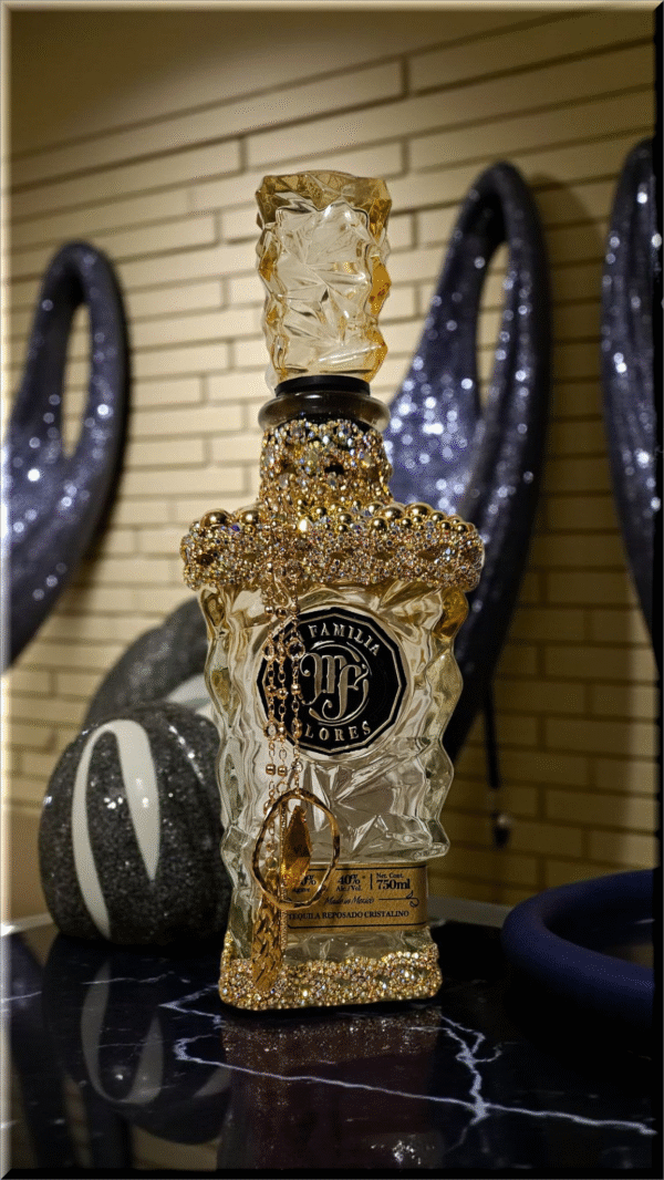 Mi Familia Flores Golden Tequila Bottle